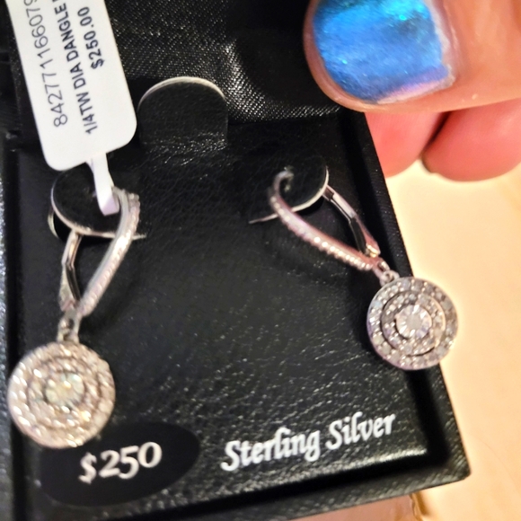 Geniune Diamond leverback earrings   full quarter caret ss NWT - Picture 11 of 17